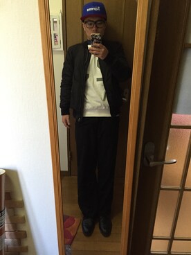 「Supreme （シュプリーム）のアイテム（キャップ、ブルー系）」を使った、nozomuさん（メンズ・170cm）の冬コーディネート