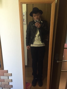 「schott（ショット）のアイテム（ライダースジャケット、ブラック系）」を使った、nozomuさん（メンズ・170cm）の冬コーディネート