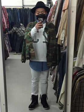 「sence of placeのアイテム（スウェット、ホワイト系）」を使った、nozomuさん（メンズ・170cm）の冬コーディネート