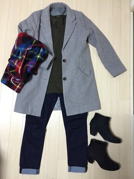 「LOWRYS FARM（ローリーズファーム）のアイテム（ストール/ショール、レッド系）」を使った、hibikiさん（レディース・153cm）の冬コーディネート