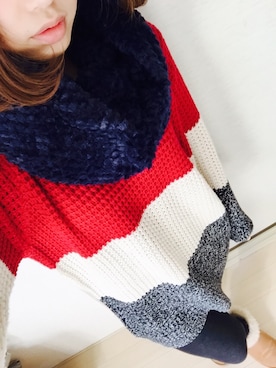 「AZUL by moussy（アズールバイマウジー）のPEフェイクファーシングルスヌード（ストール/ショール、ブルー系）」を使った、hibikiさん（レディース・153cm）の冬コーディネート