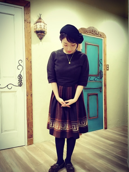 ベレー帽と合わせて文系女子
