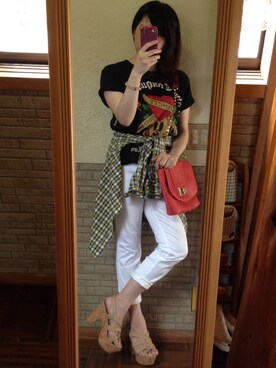 「JUSGLITTY（ジャスグリッティー）のアイテム（バッグ）」を使った、アジアンちゅさん（レディース・150cm）の夏コーディネート