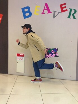 「ナイロンジャケット」｜「アイテム（ステンカラーコート）」を使った、maeyamaさん（メンズ・170cm）の冬コーディネート