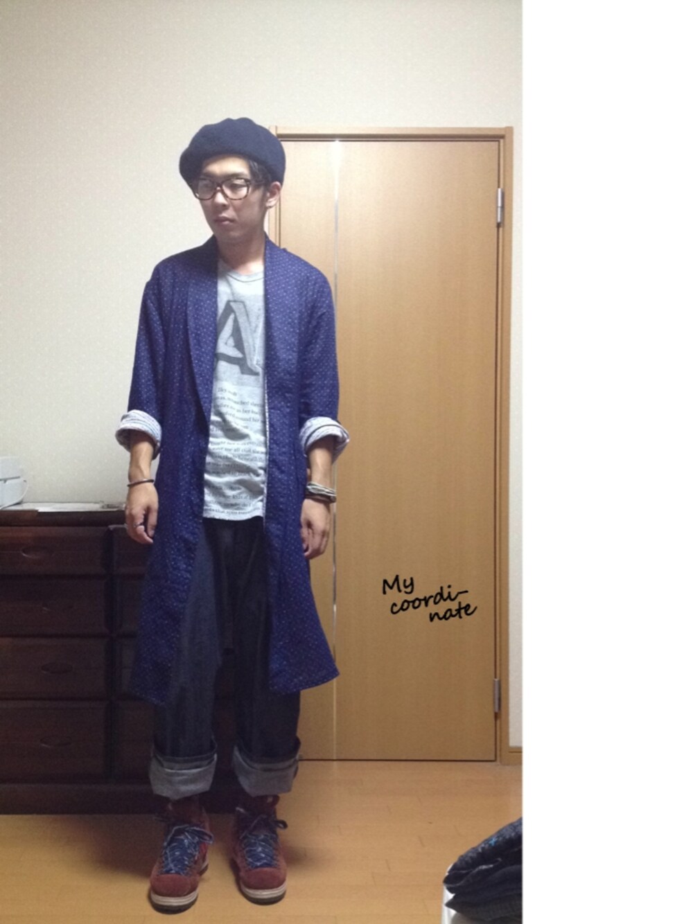 「COEURのベレー帽（ハンチング/ベレー帽、ブルー系）」を使った、Ryuji Tanakaさん（メンズ・175cm）の秋コーディネートの1枚目の写真