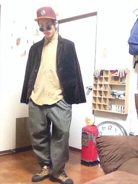 「レトロ」｜「アイテム（カバーオール）」を使った、SHUNさん（メンズ・163cm）の冬コーディネート
