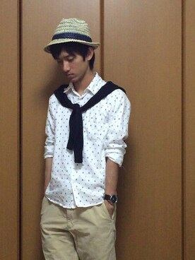 「GLOBAL WORK（グローバルワーク）の【GLOBALWORK】ペイズリープリントシャツ/537152（シャツ/ブラウス、ホワイト系）」を使った、かずきさん（メンズ・170cm）の春コーディネート