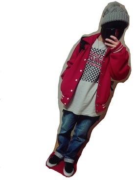 「だぼだぼ」｜「アイテム（スタジャン）」を使った、cxexmさん（レディース・155cm）の冬コーディネート