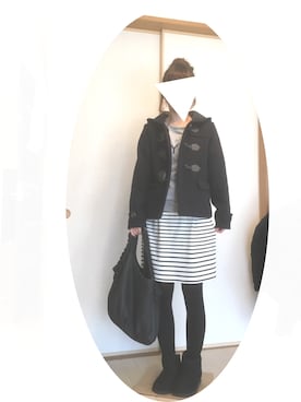 「ボーダースカート」｜「アイテム（ダッフルコート）」を使った、ycさん（レディース・158cm）の冬コーディネート