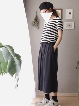 「ご近所コーデ」｜「アイテム（ハンチング/ベレー帽）」を使った、yaccoさん（レディース・157cm）の夏コーディネート