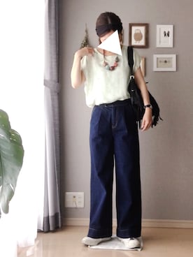 「CONVERSE（コンバース）のCONVERSE コンバース ONE STAR(A) 32340280 OX *WHITE/BLACK （スニーカー）」を使った、yaccoさん（レディース・157cm）の夏コーディネート