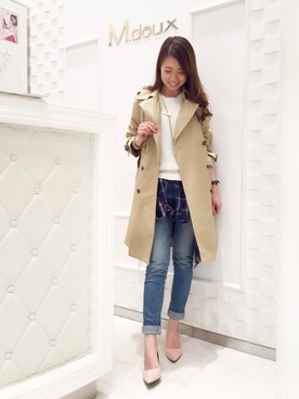 「M.deux（エムドゥ）のアイテム（トレンチコート）」を使った、mami♡⃛¨̮さん（レディース・157cm）の春コーディネート