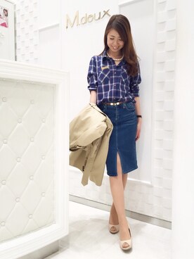 「M.deux（エムドゥ）のアイテム（トレンチコート）」を使った、mami♡⃛¨̮さん（レディース・157cm）の春コーディネート