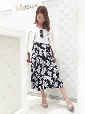 「M.deux（エムドゥ）のアイテム（デニムジャケット）」を使った、mami♡⃛¨̮さん（レディース・157cm）の春コーディネート