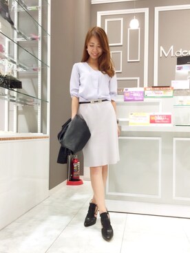 「M.deux（エムドゥ）のアイテム（ノーカラージャケット）」を使った、mami♡⃛¨̮さん（レディース・157cm）の秋コーディネート