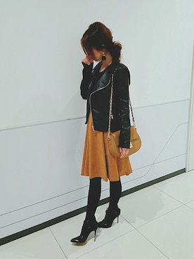 「M.deux（エムドゥ）のアイテム（ライダースジャケット）」を使った、mami♡⃛¨̮さん（レディース・157cm）の秋コーディネート