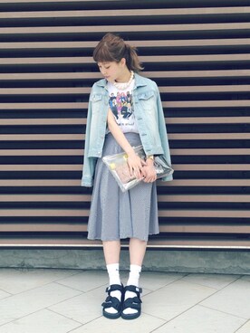 「ストライプ」｜「アイテム（アナログ腕時計）」を使った、中川遥さん（レディース・158cm）の春コーディネート