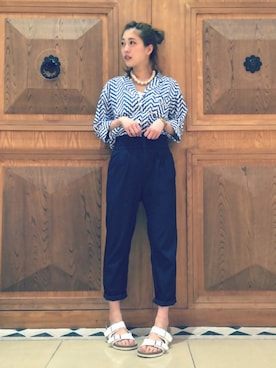 「ブルー x ホワイト」｜「アイテム（アクセサリー）」を使った、中川遥さん（レディース・158cm）の春コーディネート