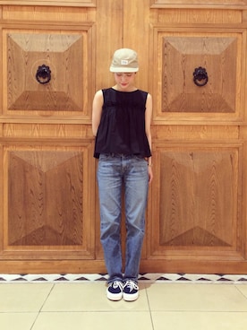 「rag & bone（ラグアンドボーン）のアイテム（パンツ）」を使った、中川遥さん（レディース・158cm）の春コーディネート