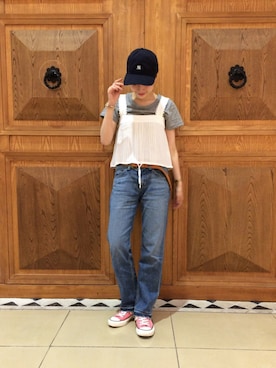 「rag & bone（ラグアンドボーン）のアイテム（パンツ）」を使った、中川遥さん（レディース・158cm）の夏コーディネート