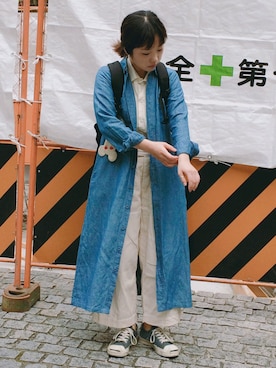 「YAECA」｜「アイテム（シャツワンピース）」を使った、NANAさん（レディース・154cm）の夏コーディネート