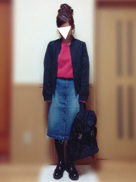 「RAY CASSIN（レイカズン）のアイテム（MA-1）」を使った、ぴんくさん（レディース・153cm）の秋コーディネート