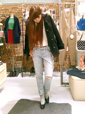 「ヒール×靴下」｜「アイテム（ダッフルコート）」を使った、rei.sさん（レディース・159cm）の冬コーディネート