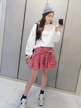 「バレンタインデートスタイル」｜「アイテム（ニットキャップ/ビーニー）」を使った、Miamasvinさん（レディース・161cm）の冬コーディネート