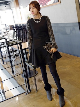 「コーディネート」｜「アイテム（ブーティ）」を使った、Miamasvinさん（レディース・161cm）の冬コーディネート