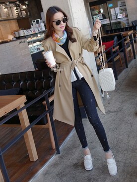 「アイテム（モカシン/デッキシューズ、ホワイト系）」を使った、Miamasvinさん（レディース・161cm）の春コーディネート