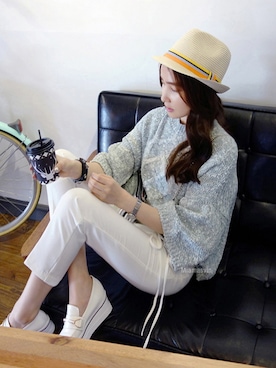 「アイテム（モカシン/デッキシューズ、ホワイト系）」を使った、Miamasvinさん（レディース・161cm）の春コーディネート