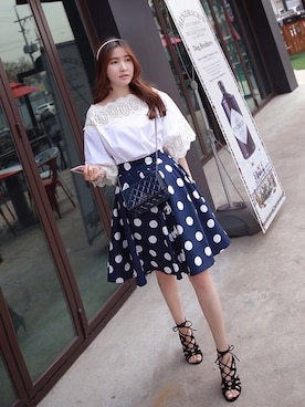 「ドット柄」｜Miamasvinさん（レディース・161cm）の夏コーディネート