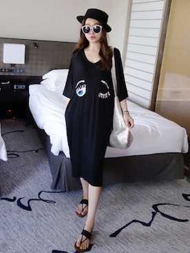 「部屋撮り」｜「アイテム（ワンピース/ドレス）」を使った、Miamasvinさん（レディース・161cm）の夏コーディネート