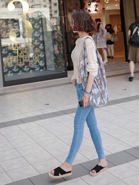 「エコバッグ」｜「アイテム（ニット/セーター）」を使った、Miamasvinさん（レディース・161cm）の夏コーディネート