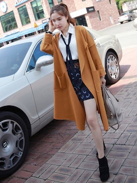 「アイテム（トレンチコート、オレンジ系）」を使った、Miamasvinさん（レディース・161cm）の秋コーディネート
