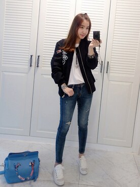 「デニムスキニーパンツ」｜Miamasvinさん（レディース・161cm）の秋コーディネート
