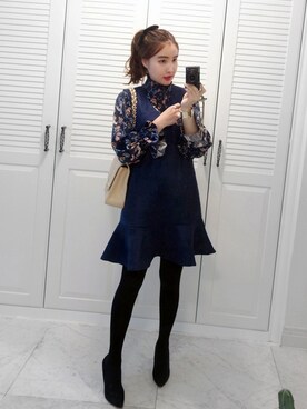 「総柄トップス」｜「アイテム（ワンピース/ドレス）」を使った、Miamasvinさん（レディース・161cm）の冬コーディネート