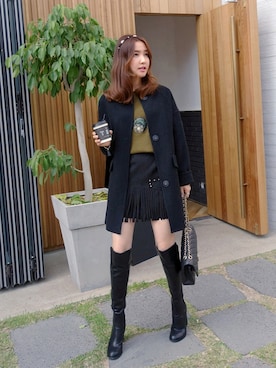 「フリンジスカート」｜Miamasvinさん（レディース・161cm）の冬コーディネート