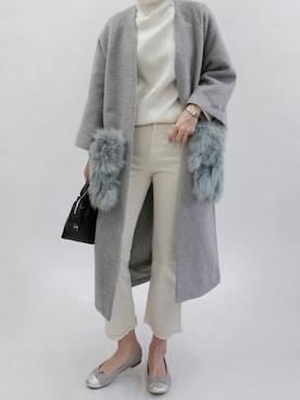 「ファーコート」｜「アイテム（ノーカラージャケット）」を使った、Miamasvinさん（レディース・161cm）の冬コーディネート