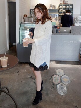「 レース」｜「アイテム（ワンピース/ドレス）」を使った、Miamasvinさん（レディース・161cm）の冬コーディネート