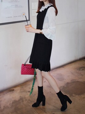 「 黒」｜Miamasvinさん（レディース・161cm）の冬コーディネート