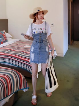 「 ハット」｜「アイテム（その他）」を使った、Miamasvinさん（レディース・161cm）の夏コーディネート