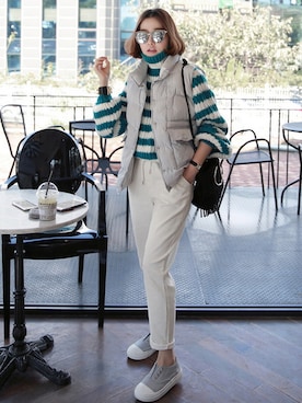 「ボーダーニット」｜「アイテム（その他）」を使った、Miamasvinさん（レディース・161cm）の秋コーディネート