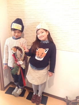 「お正月」｜「アイテム（ニットキャップ/ビーニー）」を使った、rikumihiさん（キッズ・126cm）の冬コーディネート