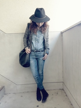 「H&M（エイチ・アンド・エム）のアイテム（ノーカラージャケット）」を使った、mi0808さん（レディース・163cm）の秋コーディネート