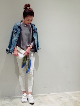 「Ungrid（アングリッド）の 【Casual】ｳﾞｨﾝﾃｰｼﾞGｼﾞｬﾝ （デニムジャケット）」を使った、mi0808さん（レディース・163cm）の春コーディネート