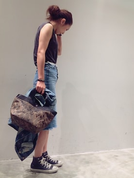 「Ungrid（アングリッド）の 【Casual】ｳﾞｨﾝﾃｰｼﾞGｼﾞｬﾝ （デニムジャケット）」を使った、mi0808さん（レディース・163cm）の夏コーディネート