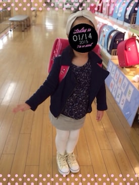 「GAP（ギャップ）のアイテム（ライダースジャケット）」を使った、meachanさん（キッズ・110cm）の冬コーディネート