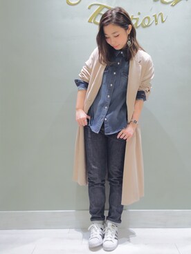 「Another Edition」｜「アイテム（チェスターコート）」を使った、MIYAMAEさん（レディース・156cm）の春コーディネート