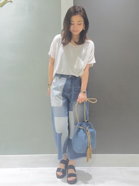 「Another Edition（アナザーエディション）のネップショートTシャツ/AEBC NEP SHORT T◆（Tシャツ/カットソー）」を使った、MIYAMAEさん（レディース・156cm）の春コーディネート